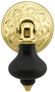 2″ Ebonized Wood Tear Drop Pull With Eastlake Rosette In Unlacquered Brass Finish  |  Drop Pulls Drop Pulls Drop Pulls