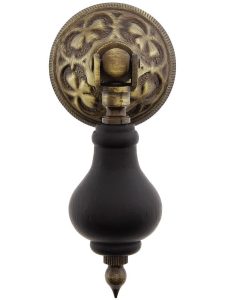 3″ Ebonized Wood Tear Drop Pull With Stamped Brass Rosette  |  Drop Pulls Drop Pulls Antique Brass/Un-Lacquered Brass