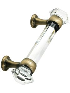 3″ On Center Hexagonal Cut Glass Handle With Solid Brass Bases  |  Pulls Knobs & Pulls Antique Brass/Oil-Rubbed Bronze/Polished Brass/Polished Nickel/Satin Nickel