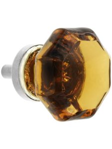 Amber Octagonal Glass Knob with Brass Base 1 3/8-Inch Diameter  |  Knobs Knobs Knobs