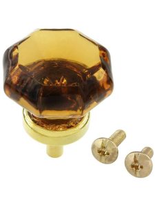 Amber Octagonal Glass Knob with Brass Base 1 3/8-Inch Diameter  |  Knobs Knobs Knobs