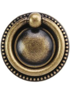 Beaded Round Single-Post Pull – 1 9/16″ Diameter  |  Ring Pulls Knobs & Pulls Antique Brass Dark/Antique Brass Distressed