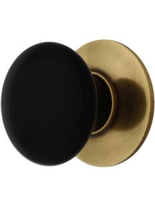 Black Porcelain Cabinet Knob With Brass Rosette – 1 3/8″ Diameter  |  Knobs Knobs Antique Brass/Antique Pewter/Oil-Rubbed Bronze/Polished Brass/Polished Chrome/Satin Nickel