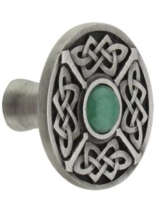 Celtic Jewel Knob Inset with Green Aventurine  |  Knobs Knobs Antique Brass/Antique Copper/Antique Pewter