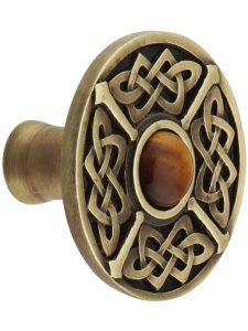 Celtic Jewel Knob Inset with Tiger Eye  |  Knobs Knobs Antique Brass/Antique Copper/Antique Pewter