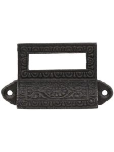 Egg & Dart Cast-Iron Bin Pull with Label Holder – 2 3/4″ Center-to-Center  |  Label Holders & Pulls Knobs & Pulls Antique Iron/Matte Black