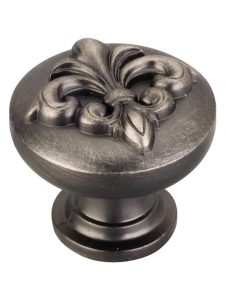 Lafayette Raised Fleur-De-Lis Cabinet Knob – 1 3/8″ Diameter  |  Knobs Knobs Antique Brushed Satin Brass/Brushed Oil Rubbed Bronze/Brushed Pewter/Satin Nickel