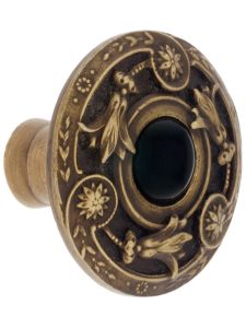 Lily Cabinet Knob Inset with Black Onyx – 1 1/4″ Diameter  |  Knobs Knobs Antique Brass/Antique Pewter/Bright Nickel