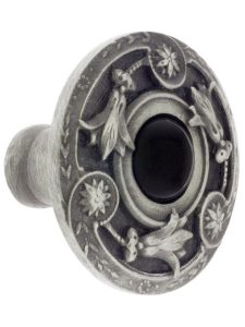 Lily Cabinet Knob Inset with Black Onyx – 1 1/4″ Diameter  |  Knobs Knobs Antique Brass/Antique Pewter/Bright Nickel