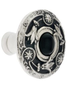 Lily Cabinet Knob Inset with Black Onyx – 1 1/4″ Diameter  |  Knobs Knobs Antique Brass/Antique Pewter/Bright Nickel