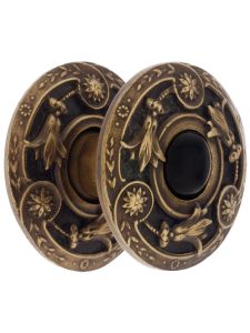 Lily Cabinet Knob Inset with Black Onyx and Rosette – 1 1/4″ Diameter  |  Knobs Knobs Antique Brass/Antique Pewter/Bright Nickel