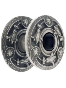 Lily Cabinet Knob Inset with Black Onyx and Rosette – 1 1/4″ Diameter  |  Knobs Knobs Antique Brass/Antique Pewter/Bright Nickel