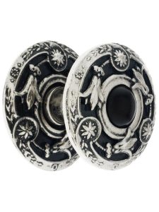 Lily Cabinet Knob Inset with Black Onyx and Rosette – 1 1/4″ Diameter  |  Knobs Knobs Antique Brass/Antique Pewter/Bright Nickel