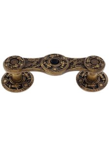 Lily Drawer Pull inset With Black Onyx – 3″ Center to Center With Rosettes  |  Pulls Knobs & Pulls Antique Brass/Antique Pewter/Bright Nickel