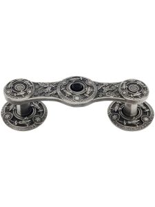 Lily Drawer Pull inset With Black Onyx – 3″ Center to Center With Rosettes  |  Pulls Knobs & Pulls Antique Brass/Antique Pewter/Bright Nickel