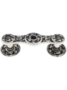 Lily Drawer Pull inset With Black Onyx – 3″ Center to Center With Rosettes  |  Pulls Knobs & Pulls Antique Brass/Antique Pewter/Bright Nickel