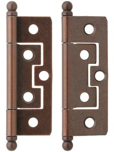 Pair of 2 1/2″ Non-Mortise Cabinet Hinges with Ball Tips in Antique Copper  |  Non-Mortise Hinges Cabinet Hinges Non-Mortise Hinges