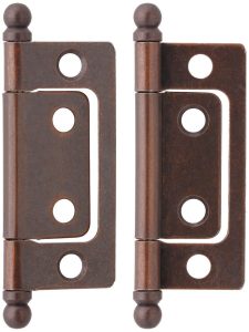 Pair of 2″ Non-Mortise Cabinet Hinges with Ball Tips in Antique Copper  |  Non-Mortise Hinges Cabinet Hinges Non-Mortise Hinges