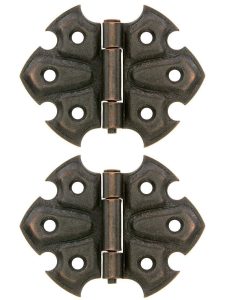 Pair of Ornamental Flush Mount Cabinet Hinges – 1 7/8″ H x 2 1/2″ W  |  Surface Hinges Cabinet Hinges Antique Copper/Oil-Rubbed Bronze/Polished Brass/Polished Nickel