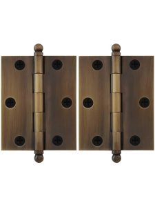 Pair of Premium Solid Brass Cabinet Hinges – 2 1/2 x 2-Inch in Antique-By-Hand  |  Butt Hinges Butt Hinges Butt Hinges