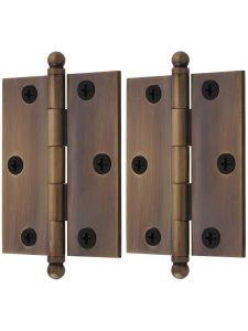 Pair of Premium Solid Brass Cabinet Hinges – 2 1/2 x 2-Inch in Antique-By-Hand  |  Butt Hinges Butt Hinges Butt Hinges