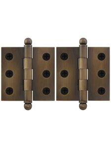 Pair of Premium Solid-Brass Cabinet Hinges – 2 x 2-Inch in Antique-By-Hand  |  Butt Hinges Butt Hinges Butt Hinges