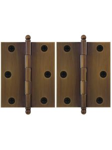 Pair of Premium Solid Brass Cabinet Hinges – 3 x 2 1/2-Inch in Antique-By-Hand  |  Butt Hinges Butt Hinges Butt Hinges