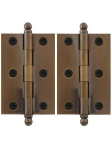 Pair of Premium Solid Brass Cabinet Hinges – 3 x 2-Inch in Antique-By-Hand  |  Butt Hinges Butt Hinges Butt Hinges