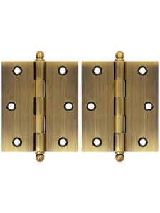 Pair of Premium Solid-Brass Cabinet Hinges with Ball Tips – 3″ x 2 1/2″  |  Butt Hinges Butt Hinges Antique Brass/Antique Pewter/Brushed Chrome/Oil-Rubbed Bronze/Polished Brass/Polished Chrome/Polished Nickel/Pvd/Satin Nickel/Un-Lacquered Brass