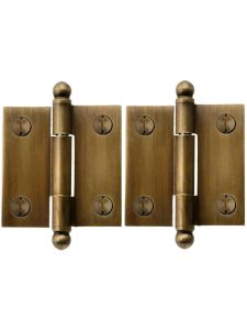 Pair of Solid Brass Ball-Tip Cabinet Hinges in Antique-By-Hand – 1 1/2″ x 1 1/2″  |  Butt Hinges Butt Hinges Butt Hinges