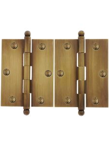 Pair of Solid Brass Ball-Tip Cabinet Hinges in Antique-By-Hand – 2 1/2″ x 2″  |  Butt Hinges Butt Hinges Butt Hinges