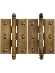 Pair of Solid Brass Ball-Tip Cabinet Hinges in Antique-By-Hand – 2″ x 1 1/2″  |  Butt Hinges Butt Hinges Butt Hinges