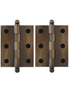 Pair of Solid Brass Cabinet Hinges – 2 1/2 x 2-Inch in Antique-By-Hand  |  Butt Hinges Butt Hinges Butt Hinges