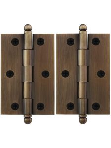 Pair of Solid Brass Cabinet Hinges – 3 x 2-Inch in Antique-By-Hand  |  Butt Hinges Butt Hinges Butt Hinges