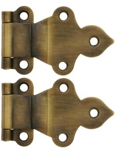 Pair of Solid Brass Gothic-Style Offset Cabinet Hinges in Antique-By-Hand – 1 1/2-Inch x 2 3/8-Inch  |  Offset Hinges Cabinet Hinges Offset Hinges