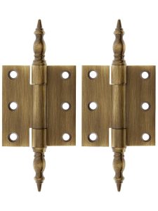 Pair of Solid Brass Steeple Tip Cabinet or Wardrobe Hinges – 2 1/4″ X 2 1/8″  |  Butt Hinges Butt Hinges Antique Brass/Polished Brass