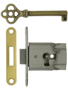 Polished Steel Full-Mortise Drawer or Cabinet Lock with Faceplate  |  Cabinet Locks Cabinet Locks Cabinet Locks