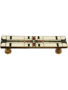 Prairie Tulips Drawer Pull with Enamel Inlay – 3″ Center to Center  |  Pulls Knobs & Pulls Ant Brass-Evergreen/Ant Brass-Spring Green/Ant Pewter-Evergreen/Ant Pewter-Spring Green