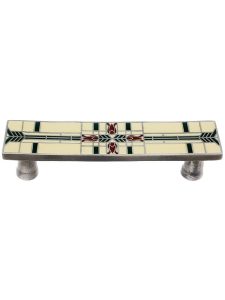 Prairie Tulips Drawer Pull with Enamel Inlay – 3″ Center to Center  |  Pulls Knobs & Pulls Ant Brass-Evergreen/Ant Brass-Spring Green/Ant Pewter-Evergreen/Ant Pewter-Spring Green