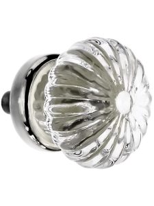 Ribbed Clear Glass Cabinet Knob With Brass or Nickel Base  |  Knobs Knobs Knobs