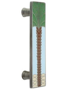 Royal Palm Enameled Vertical Pull – 3″ Center-to-Center  |  Pulls Knobs & Pulls Ant Brass-Pale Blue/Ant Brass-Periwinkle/Ant Pewter-Pale Blue/Ant Pewter-Periwinkle/Brilliant Pewter-Turquoise