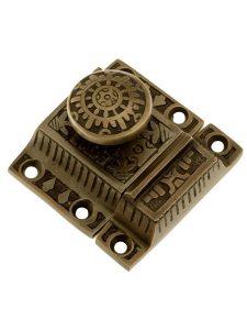 Solid-Brass Windsor Pattern Cabinet Latch with Round Knob in Antique-By-Hand  |  Turn Style Cabinet Latches Cabinet Latches Turn Style Cabinet Latches