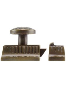 Solid-Brass Windsor Pattern Cabinet Latch with Round Knob in Antique-By-Hand  |  Turn Style Cabinet Latches Cabinet Latches Turn Style Cabinet Latches