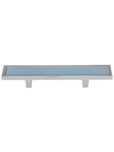 Spa Drawer Pull with Blue Glass Inlay – 3″ Center-to-Center  |  Pulls Knobs & Pulls Polished Chrome/Satin Nickel