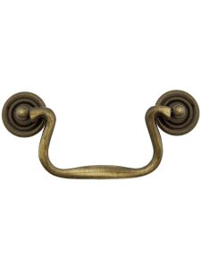 Swan-Neck Brass Bail Pull with Ringed Round Rosettes – 4-Inch Center-to-Center  |  Bail Pulls Bail Pulls Antique Brass/Un-Lacquered Brass