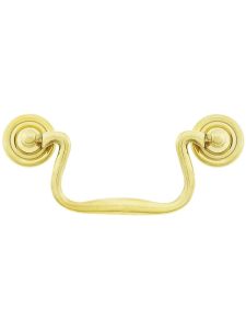 Swan-Neck Brass Bail Pull with Ringed Round Rosettes – 4-Inch Center-to-Center  |  Bail Pulls Bail Pulls Antique Brass/Un-Lacquered Brass