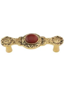 Victorian Jewel Pull Inset with Red Carnelian – 3″ Center-to-Center  |  Pulls Knobs & Pulls 24K Gold Plate/Antique Brass/Antique Pewter/Brite Brass/Brite Nickel