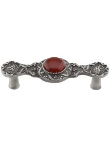 Victorian Jewel Pull Inset with Red Carnelian – 3″ Center-to-Center  |  Pulls Knobs & Pulls 24K Gold Plate/Antique Brass/Antique Pewter/Brite Brass/Brite Nickel