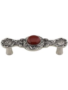 Victorian Jewel Pull Inset with Red Carnelian – 3″ Center-to-Center  |  Pulls Knobs & Pulls 24K Gold Plate/Antique Brass/Antique Pewter/Brite Brass/Brite Nickel