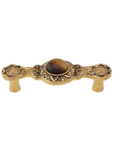 Victorian Jewel Pull Inset with Tiger Eye – 3″ Center-to-Center  |  Pulls Knobs & Pulls 24K Gold Plate/Antique Brass/Antique Pewter/Brite Brass/Brite Nickel